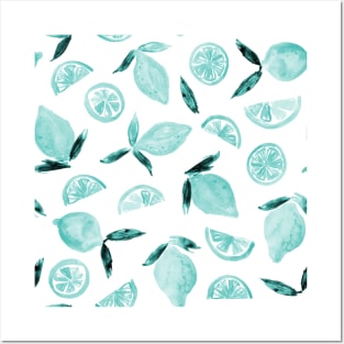 Blue lemons - watercolor citrus Posters and Art